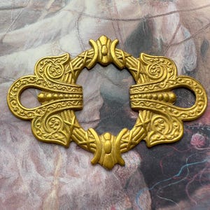 Vintage Gold Gilt Miriam Haskell Solid Brass Ornate Etruscan Openwork Repousse 2 1/8” Pendant Charm Findings Stampings - REF 5342