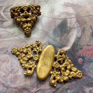 Vintage Gold Gilt Miriam Haskell Solid Brass Ornate Floral Openwork Repousse 2 1/4” Pendant Charm Findings Stampings - REF 5334