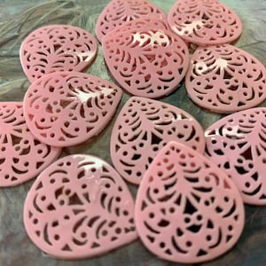 12 Pcs Vintage Awesome LUCITE Teardrop Filigree Drops, Opaque Light Pink, Vogue Fashion, New-Old-Stock, Uncirculated - REF 1300