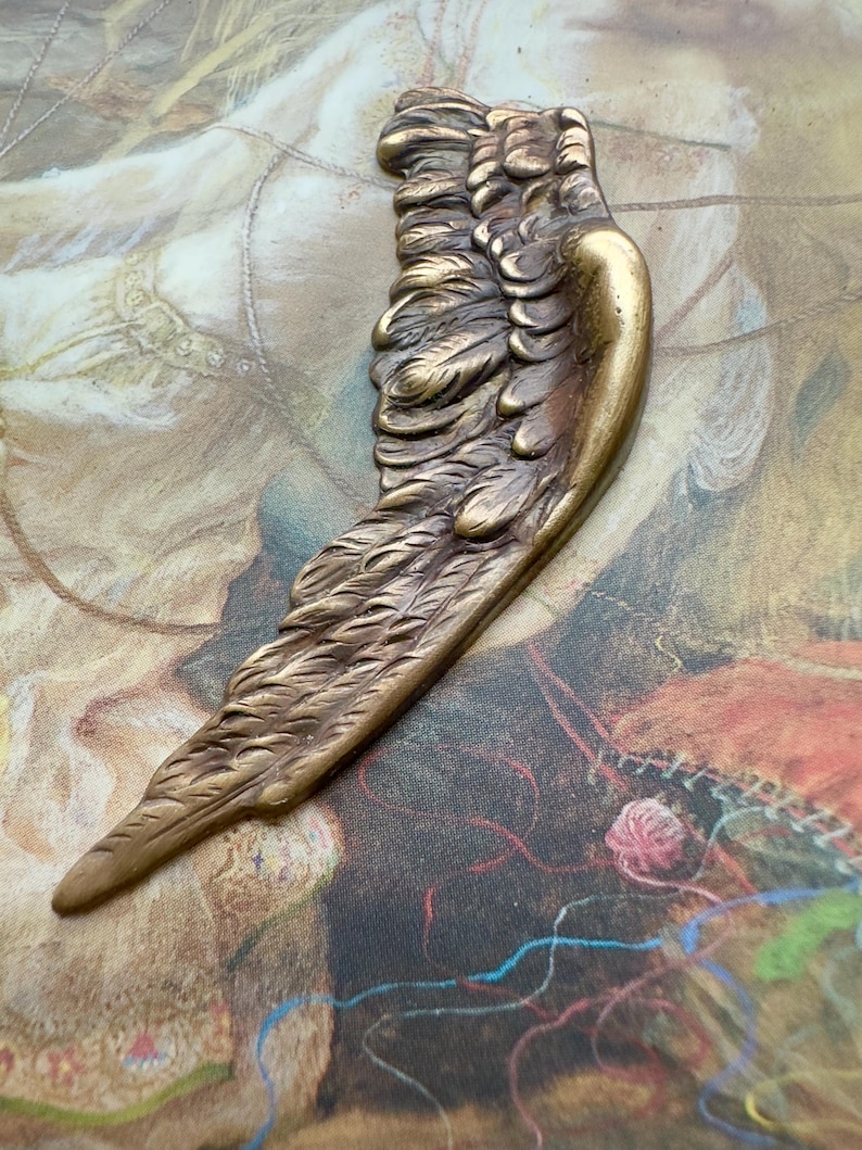 Vintage Brass Art Deco Bird Angel Wing Solid Brass Repousse Pendant ...