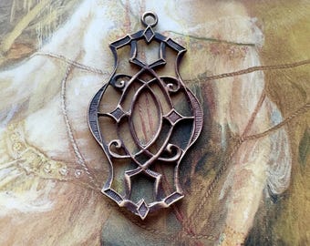 Vintage Old Solid Brass Filigree Drop Pendant Pieces Findings Stampings For Necklace Bracelet Pendants - REF 4426