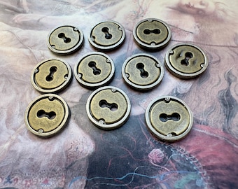 10 Vintage RARE Brass DECO Silver & Brass Button Charms Pendants Decor 1/2” - REF 5519