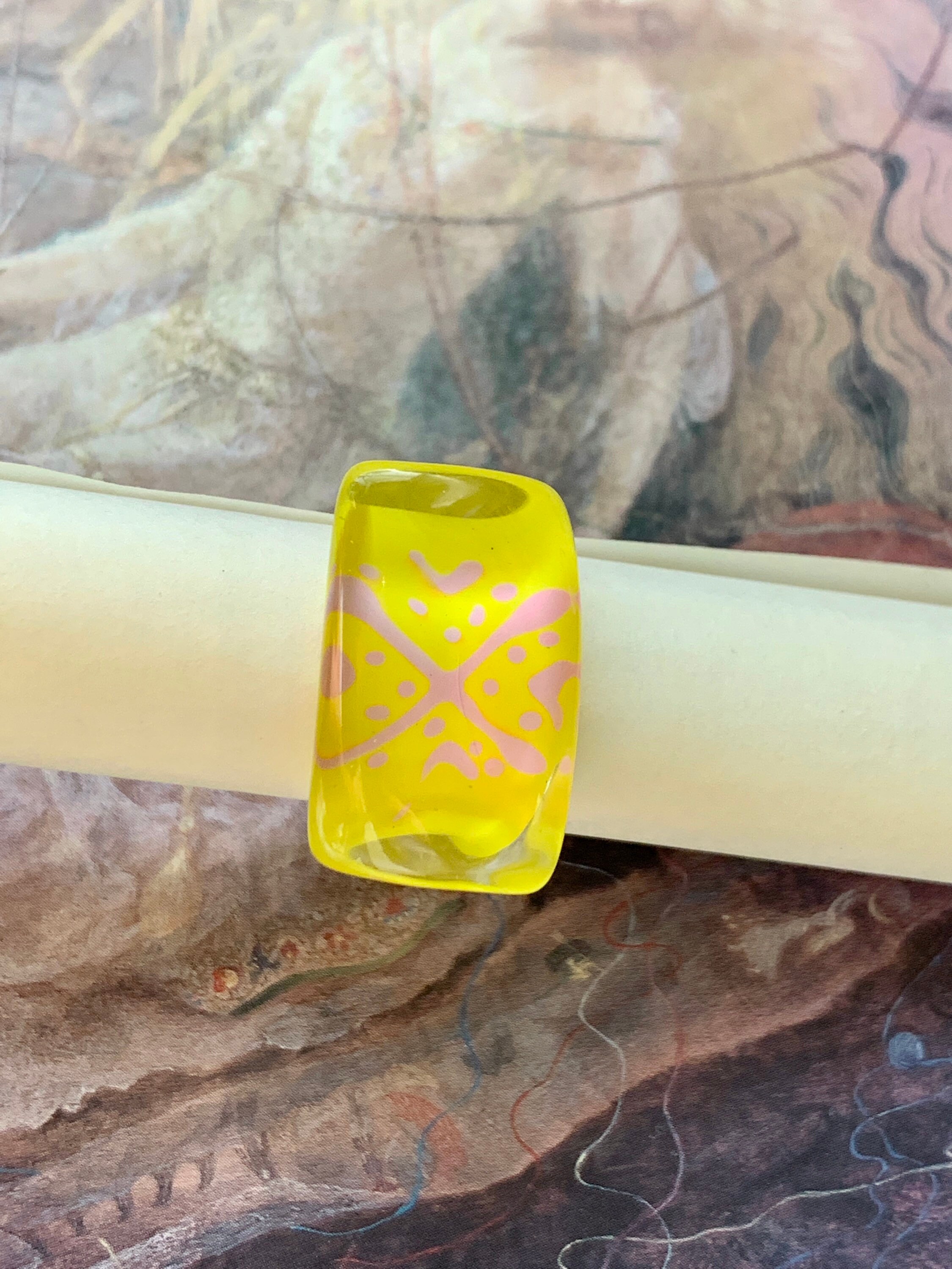 Vintage 90s Original Yellow Light Pink Geometric LUCITE Ring, Statement ...