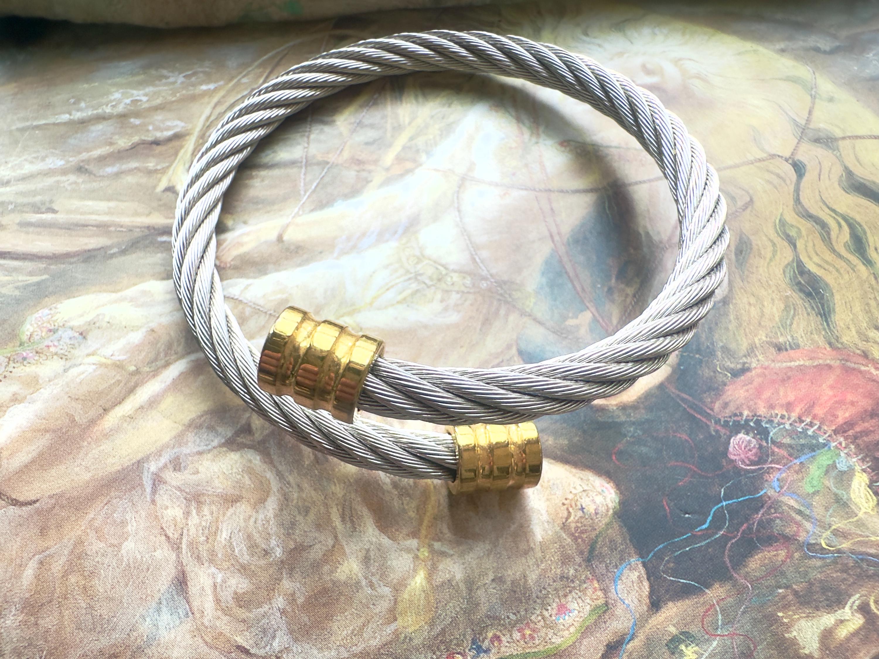 Charriol Genève Cable Torque Bangle, Gold Plated End Caps, Twisted