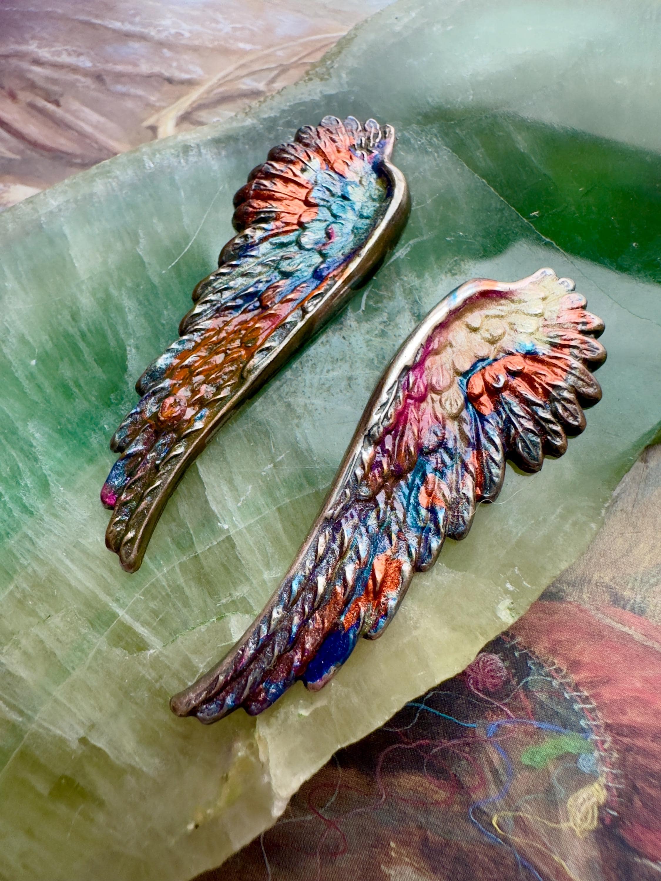 Vintage Raku 2 Pc Set Ornate Silver Brass Art Deco Wings Pendants Cold ...