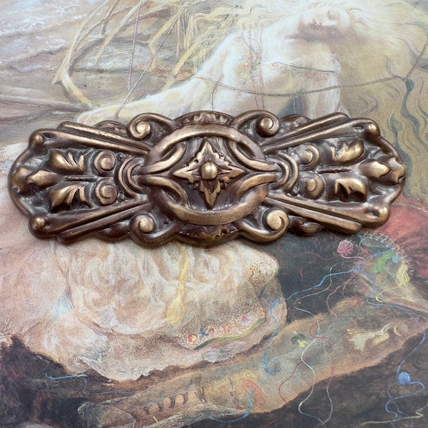 Vintage Art Deco 3.75” GORGEOUS Solid Brass Bold Raised Relief Repousse Stamping - REF 4189