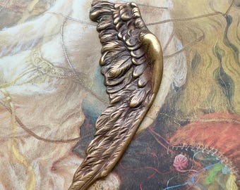Vintage Brass Art Deco Bird Angel Wing Solid Brass Repousse Pendant Decor Jewelry Finding Stamping 2 1/4” - REF 6302