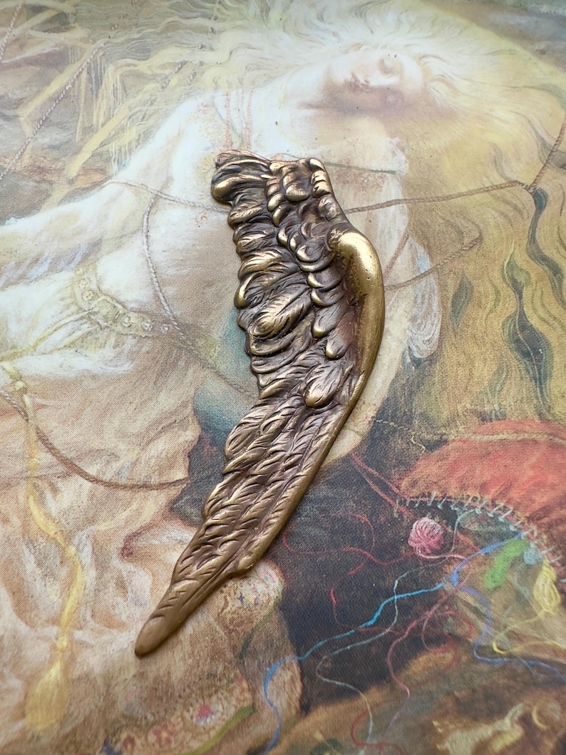 Vintage Brass Art Deco Bird Angel Wing Solid Brass Repousse Pendant ...