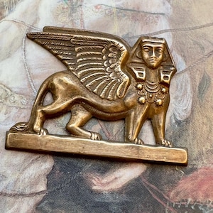 Vintage Rare Very Old Solid Brass Sphinx Winged Egyptian Revival Pharaoh Horus Pieces Findings Stampings - REF 4018