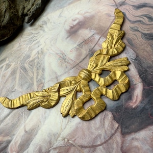 Vintage Gold Gilt Miriam Haskell Solid Brass Art Deco Ornate Bow Openwork 3” Pendant Findings Stampings - REF 5338