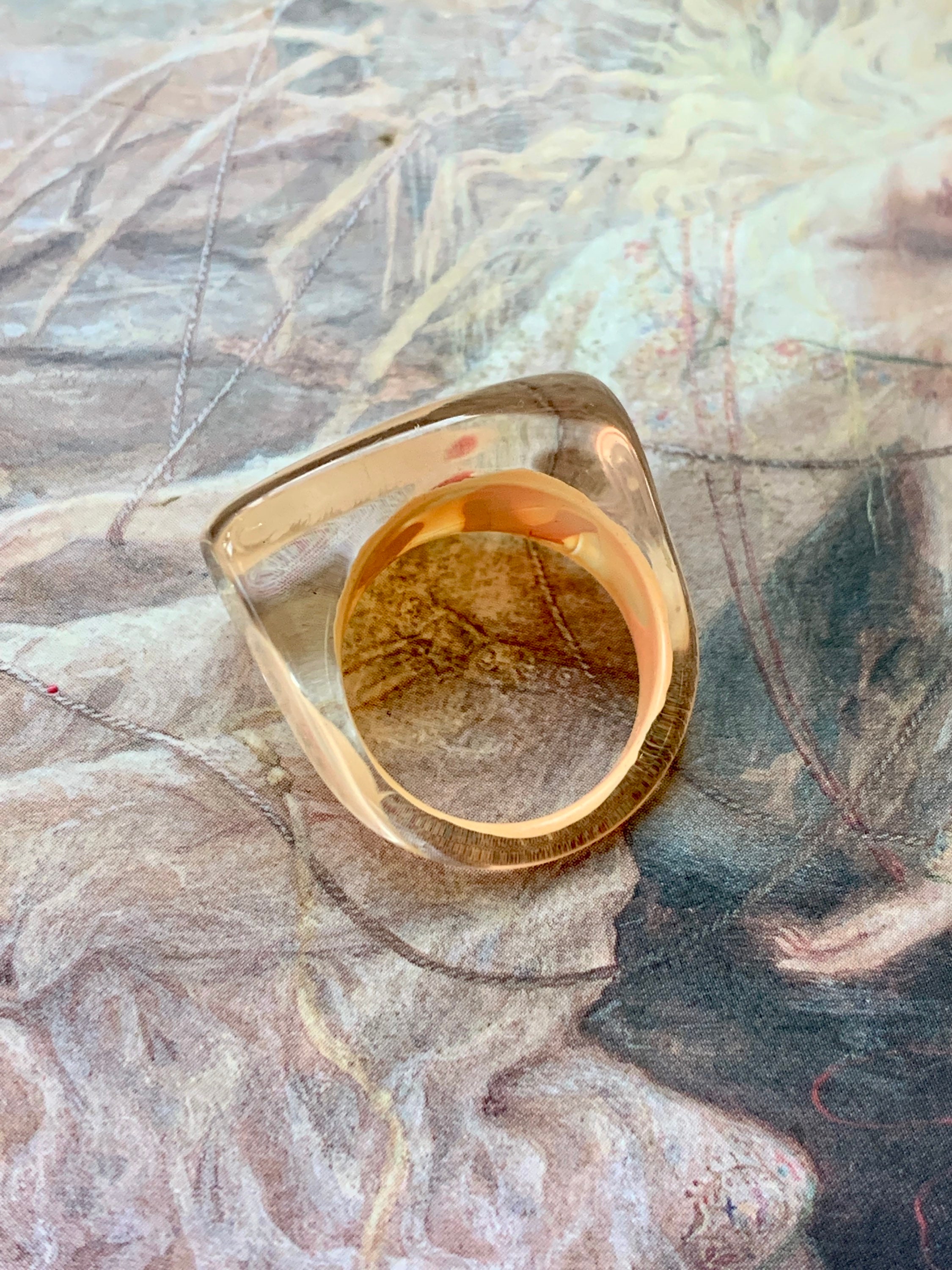 Vintage 90s Original Tan Red Geometric LUCITE Ring, Statement Ring New ...