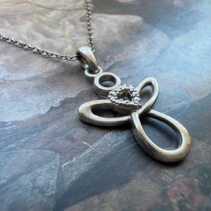 Vintage Openwork Angel Pendant STERLING Silver Necklace, Signed With &quot;Script D&quot; - REF 3770