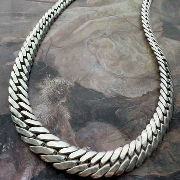 Vintage Gorgeous 10mm 40g Sterling Silver Graduating Chain Italy 16” Necklace - REF 3048