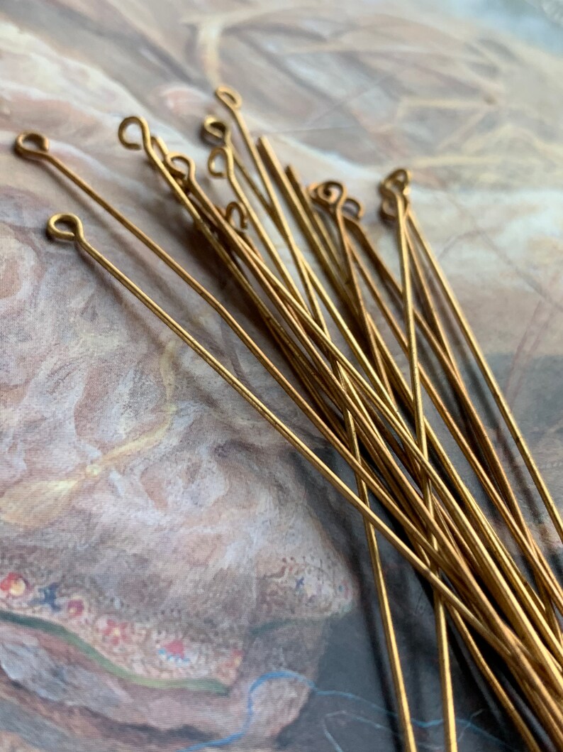 20 Vintage Old SOLID Brass 3 Inch Eye Pins Findings ORIGINAL Stampings REF 458