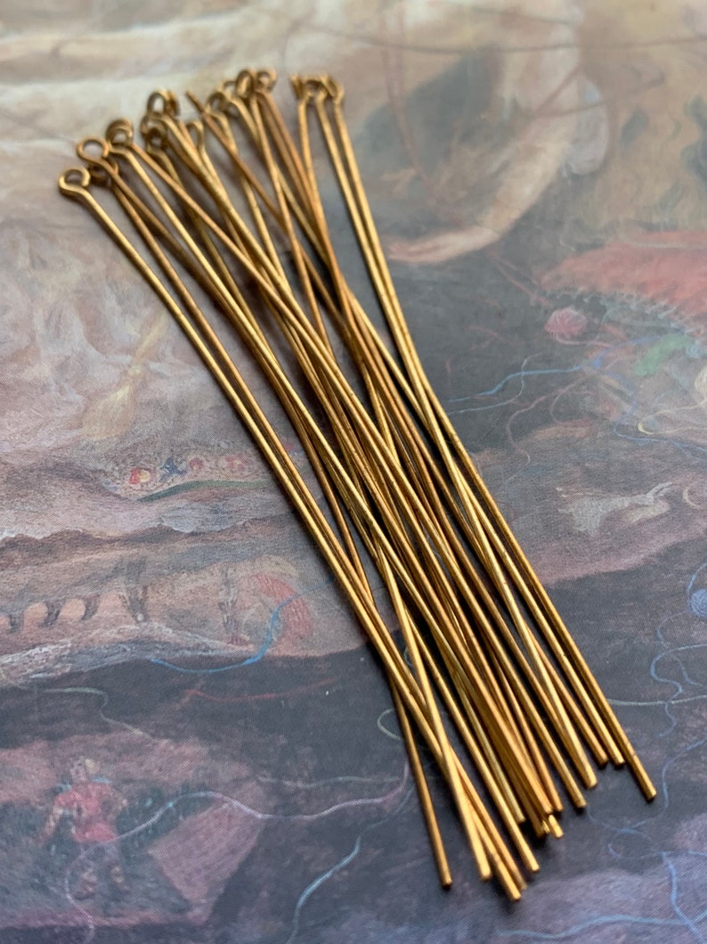 20 Vintage Old SOLID Brass 3 Inch Eye Pins Findings ORIGINAL Stampings REF 458
