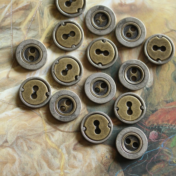 15 Vintage RARE Brass DECO Steampunk Button Pendants - REF 70