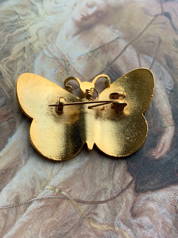 Grande Broche-pendentif Papillon Nid D'abeille Doré - Bijou Vintage Années 40/50 - Parfait état