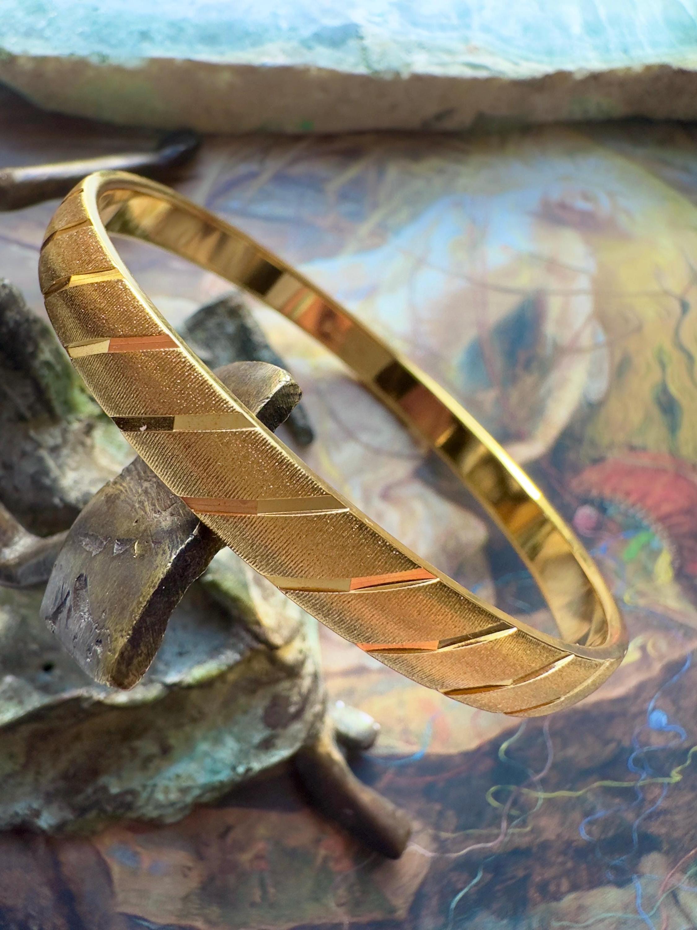 Vintage Monet Gold Plated Bangle Bracelet Textured Design, Mid 