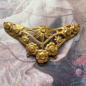 Vintage Gold Gilt Miriam Haskell Solid Brass Ornate Floral Openwork Repousse 2” Pendant Charm Findings Stampings - REF 5333