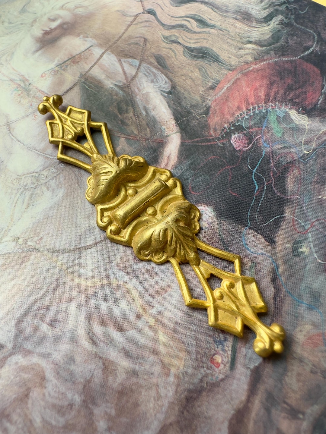 Vintage Gold Gilt Miriam Haskell Solid Brass Ornate Deco Etruscan