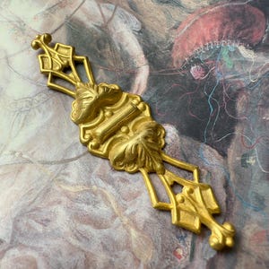 Vintage Gold Gilt Miriam Haskell Solid Brass Ornate Deco Etruscan Openwork Repousse 2 3/4” Pendant Charm Findings Stampings - REF 5336