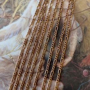 3 FT Vintage 2mm Fine Figaro Ornate Rare Old Stock Vintage Gorgeous Solid Brass Chain - REF 3376