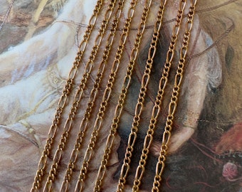 3 FT Vintage 2mm Fine Figaro Ornate Rare Old Stock Vintage Gorgeous Solid Brass Chain - REF 3376