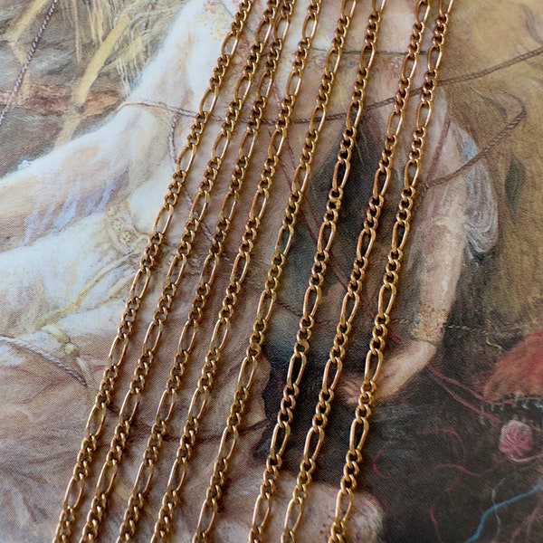 3 FT Vintage 2mm Fine Figaro Ornate Rare Old Stock Vintage Gorgeous Solid Brass Chain - REF 3376