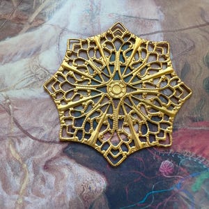 Vintage Solid Brass Filigree Connector Art Deco Ornate Drop Pendant Connector Etruscan Stamping 1 1/2”  - REF 5062