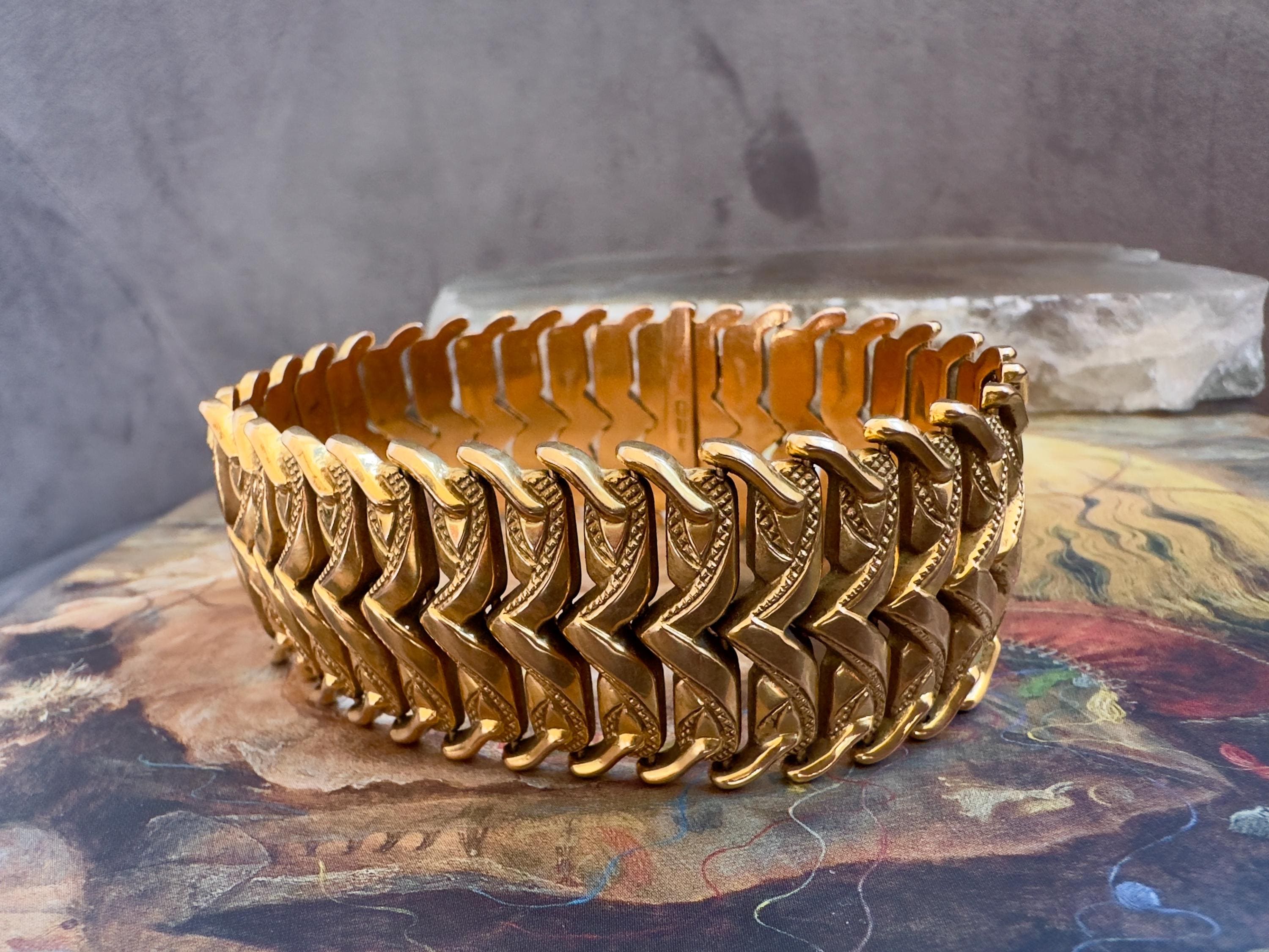 Vintage 18K Solid Gold Link Bracelet - Mid Century Italian