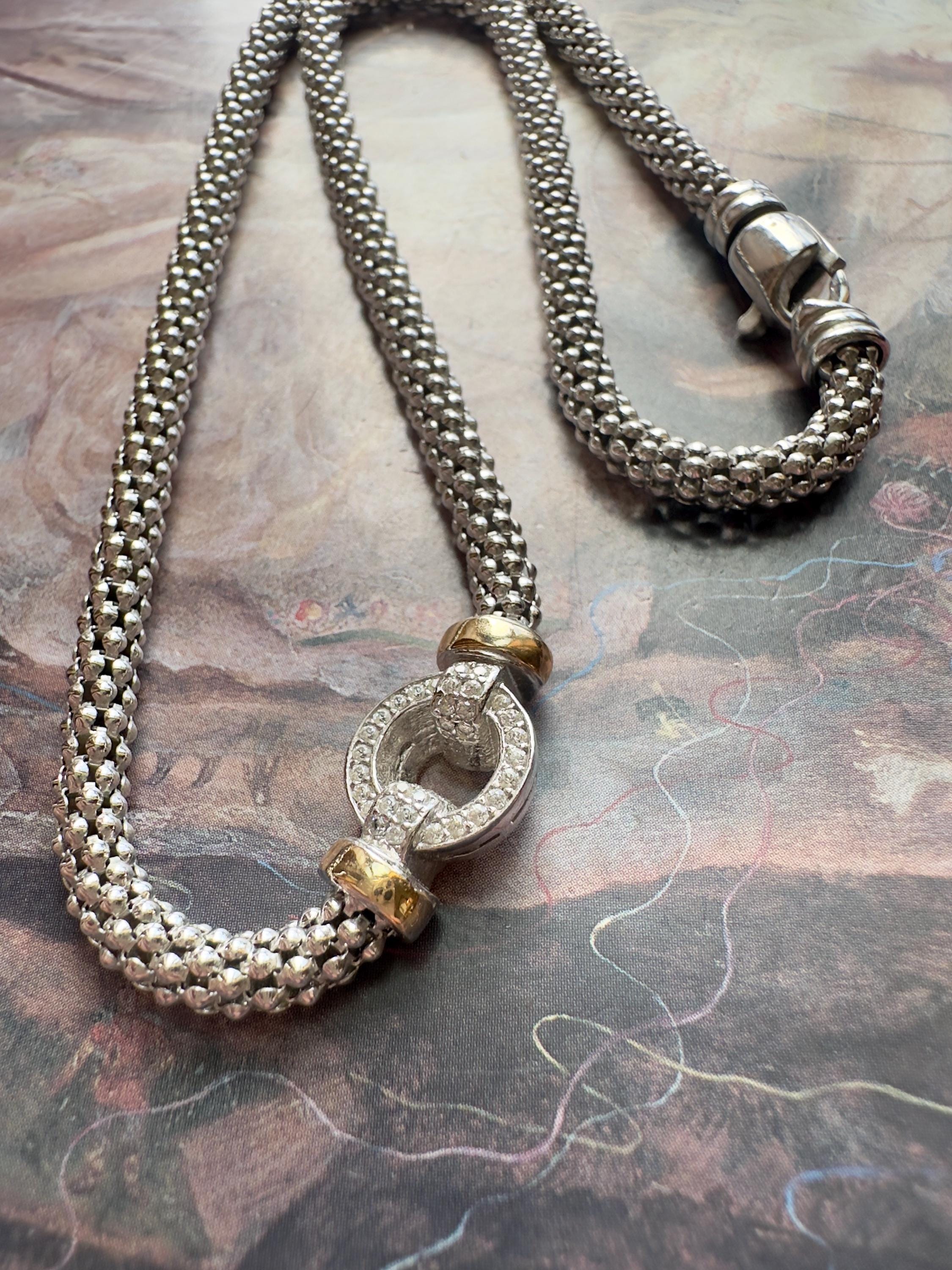 Vintage Dyadema ITALY 14k Sterling Silver Woven Chain CZ Heart