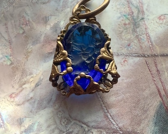 Pendentif Ancien En Argent Massif 925 Style Art Déco - Émaillé Bleu, Créateur, Occasion
