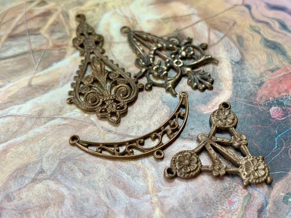 Sale Last One Rare Victorian Brass Filigree Charm Pendant for Jewelry Making Old Stock