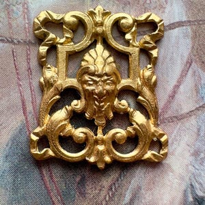 Vintage Rare Devil Jester Very Old Solid Brass Ornate Art Deco Pendant Intricate Detailed Pendant Connector Finding Stamping 3/4&quot; - REF 4867