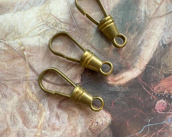 3 Beautiful OLD Vintage Brass Watch Fob Clasps, Findings, Decor - REF 135