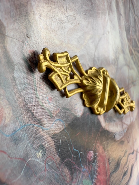 Vintage Gold Gilt Miriam Haskell Solid Brass Ornate Deco Etruscan