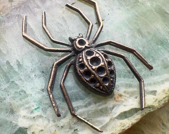Vintage Rare Old Solid Brass Spider Repousse Pendant Pave Stamping Decor 1 1/8” - REF 6464