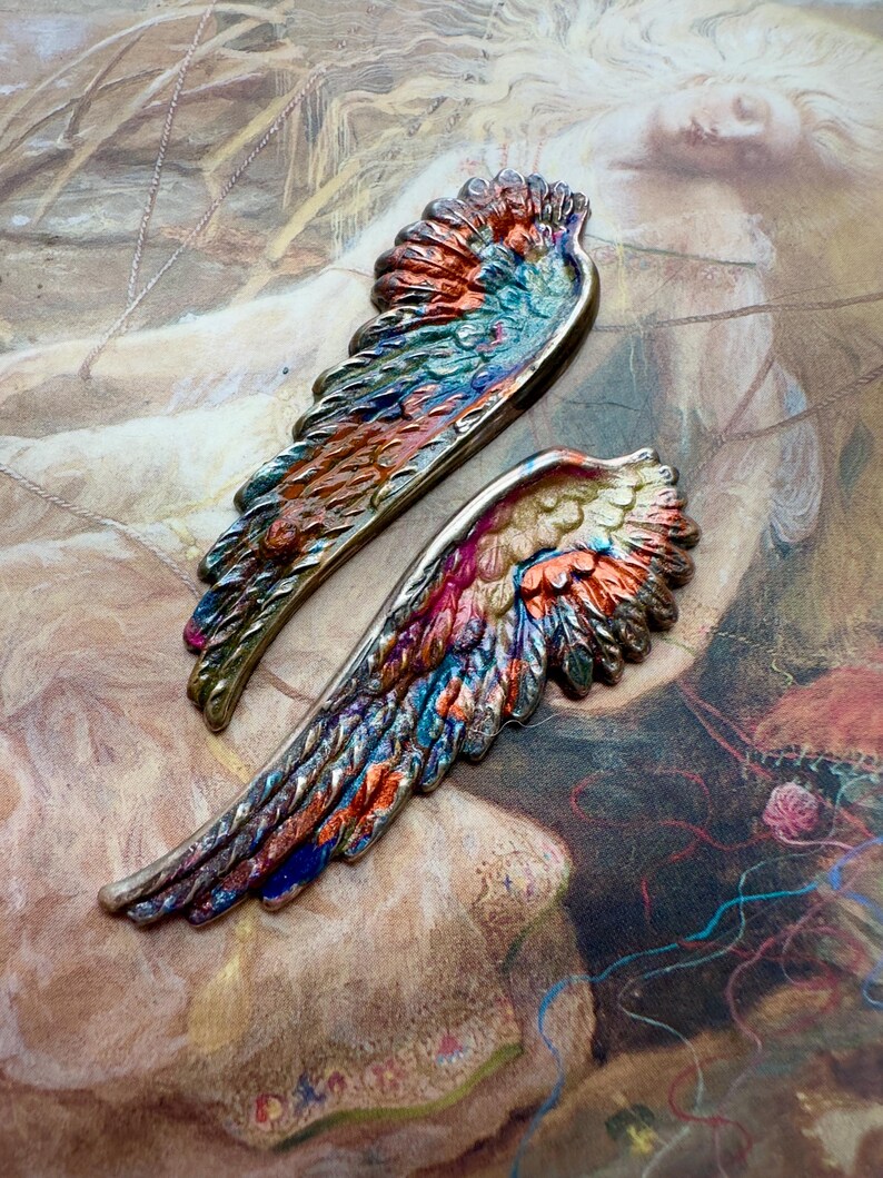 Vintage Raku 2 Pc Set Ornate Silver Brass Art Deco Wings Pendants Cold ...