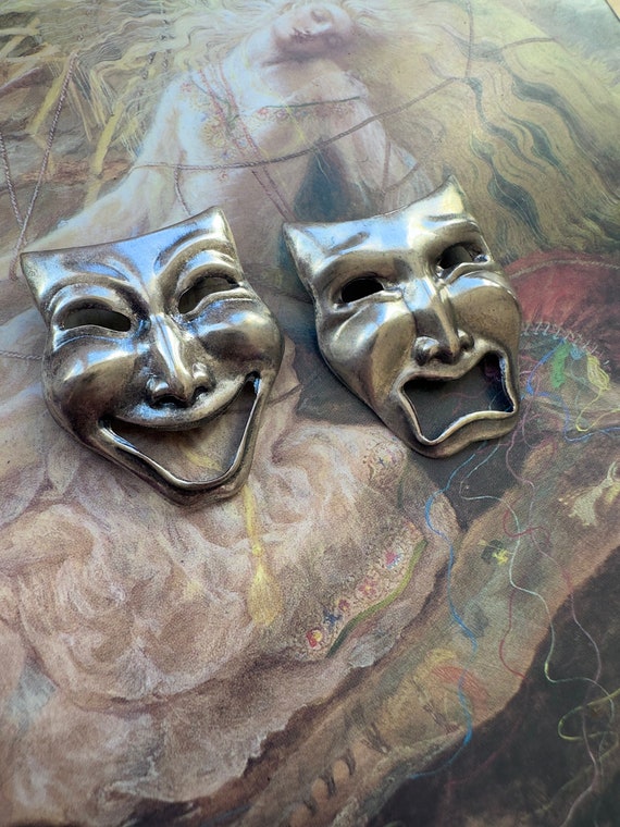 2 Vintage Old Solid Brass Melpomene Tragedy Mask … - image 4