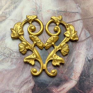 Vintage Gold Gilt Miriam Haskell Solid Brass Ornate Deco Vines Openwork Repousse 1 1/8” Pendant Charm Findings Stampings - REF 5344