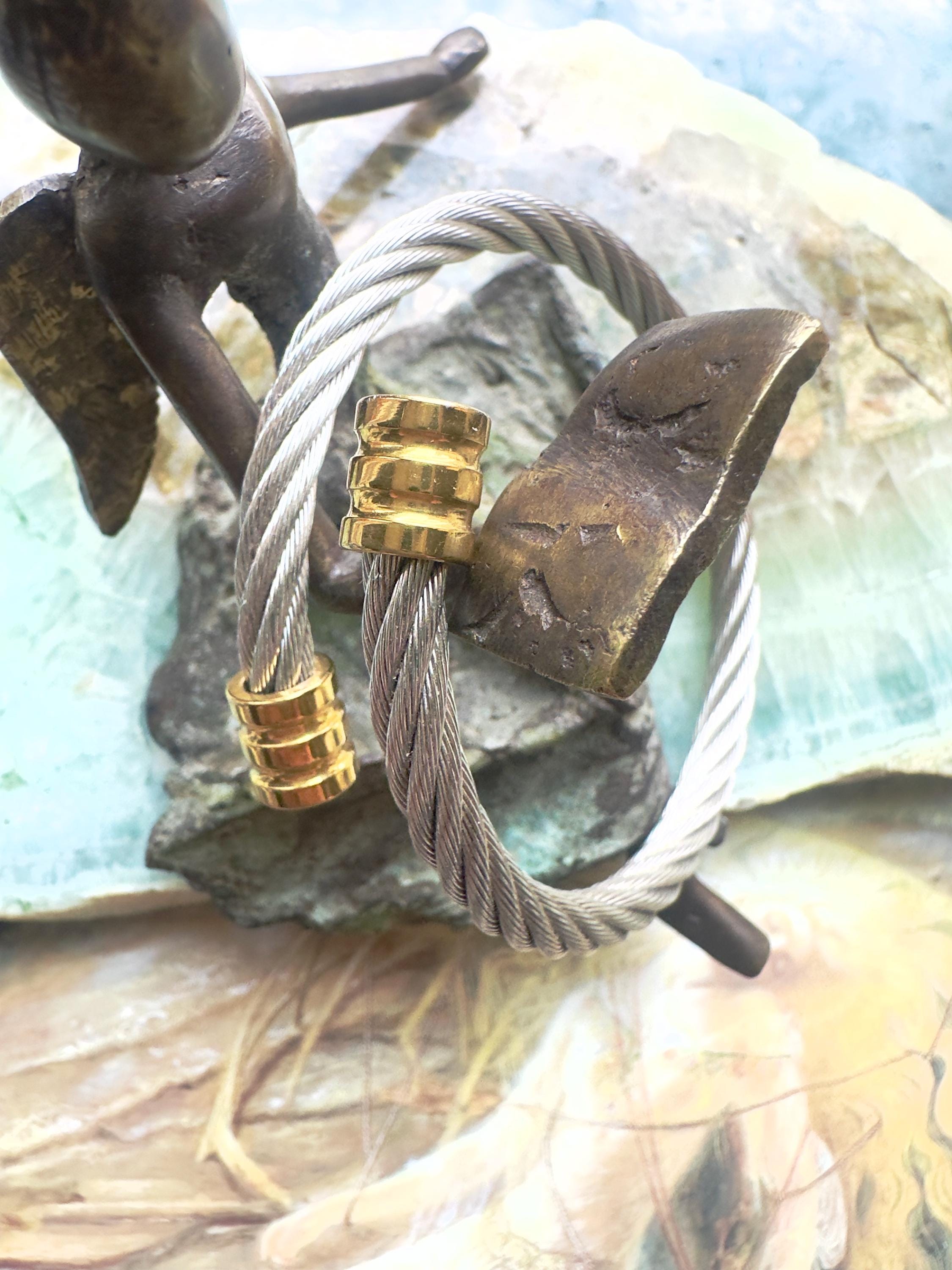 Charriol Genève Cable Torque Bangle, Gold Plated End Caps, Twisted