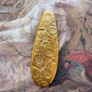 Vintage Floral Patterned Solid Brass Ornate Mid Century Intricate Piece Finding Pendant 2 1/2” Stamping - REF 5903