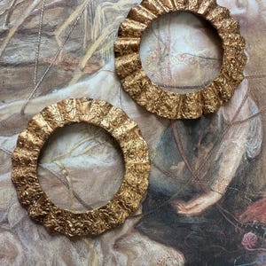 2 Vintage Rare Corrugated Patterned Solid Brass Ornate Art Deco Intricate Detailed Hoop Piece Findings 1 1/4” Stampings - REF 4555