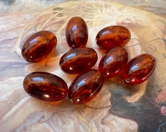 8 Vintage LUCITE Beads, Smooth Oval Rootbeer Radiant Glow, Vogue Fashion, New-Old-Stock, Uncirculated - REF 3932