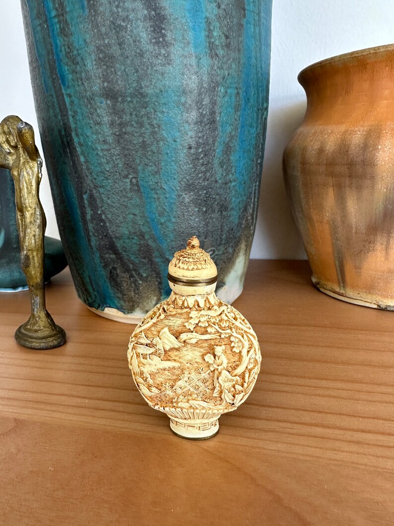 Vintage Snuff Bottle Lacquerware Ivory Resin Qianlong Mark Etsy