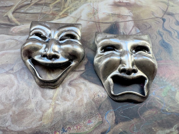 2 Vintage Old Solid Brass Melpomene Tragedy Mask … - image 3