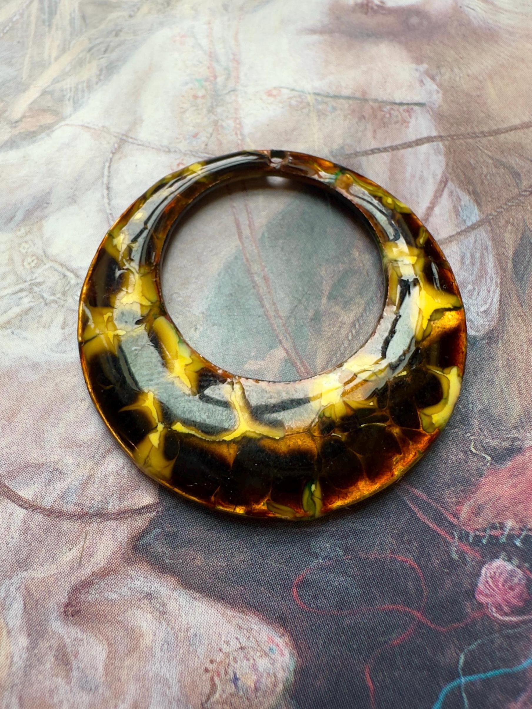 Vintage ENAMEL Hand Fired Hoop Pendant NOS Old Stock Mint For Necklaces Earrings Bracelets 1 1/4” - REF 5329