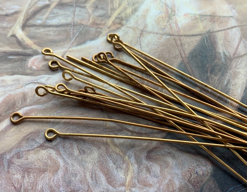 20 Vintage Old SOLID Brass 3 Inch Eye Pins Findings ORIGINAL Stampings REF 458