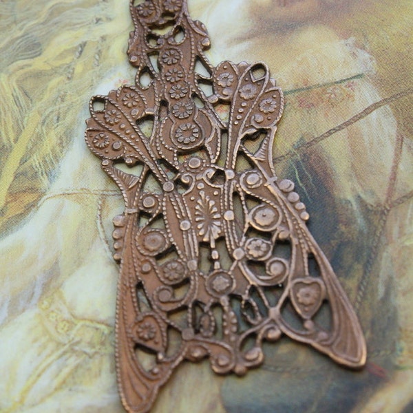 Vintage Superb RARE Art Deco Very Detailed Old Brass Filigree Pendant Piece Findings Stampings - REF 65