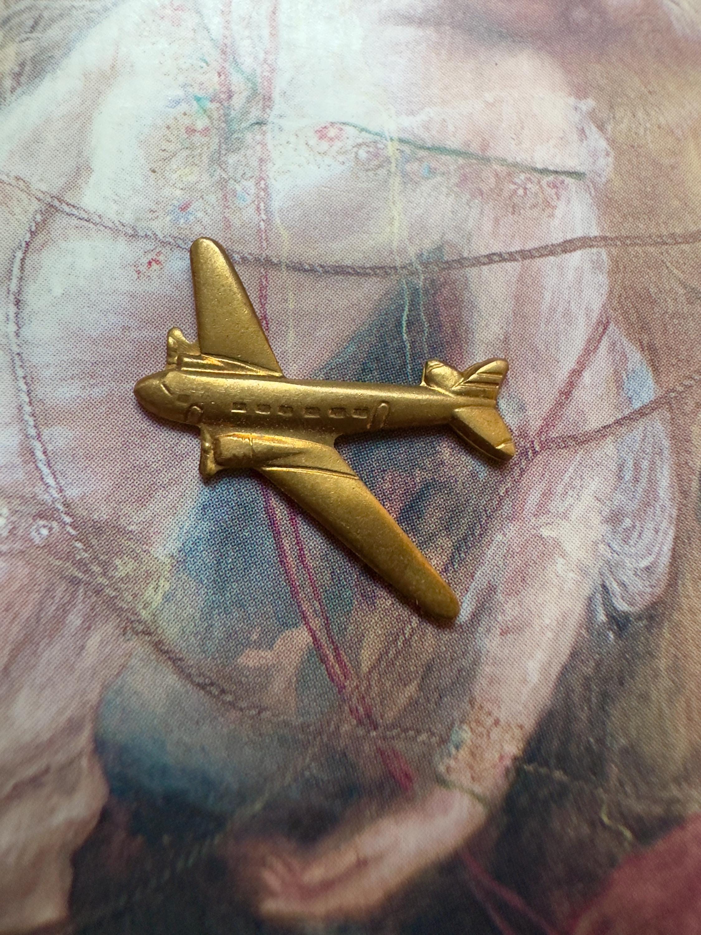 Vintage Solid Brass Airplane Finding Stamping, Aeronautics Decor